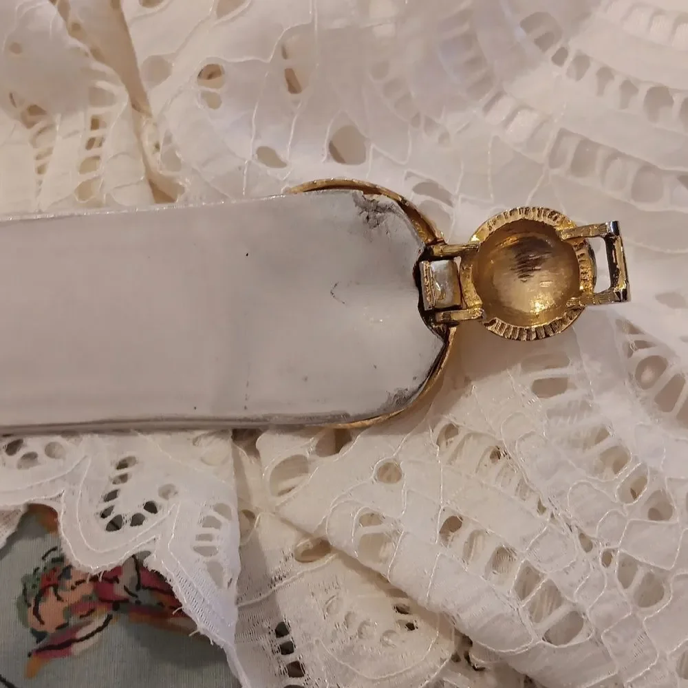 Vintage Judith Leiber Gold Embellished Women's Adjustable White Leather Belt.